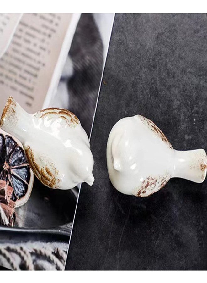 ALHBEJT Small Birds Statues White Ceramic Home Decor Modern Style Decorative Ornaments Animal Figurines for Living Room Bedroom Home Office Cabinets (2Pcs White) - Image 2